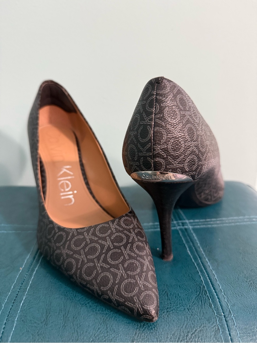 Calvin Klein Black Monogram Pointed-Toe Pump